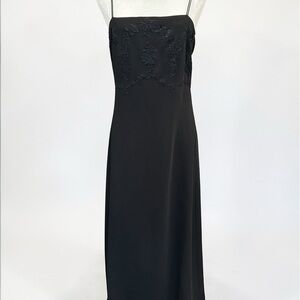 Ann Taylor Black Beaded Evening Gown Maxi Spaghetti Straps NWT